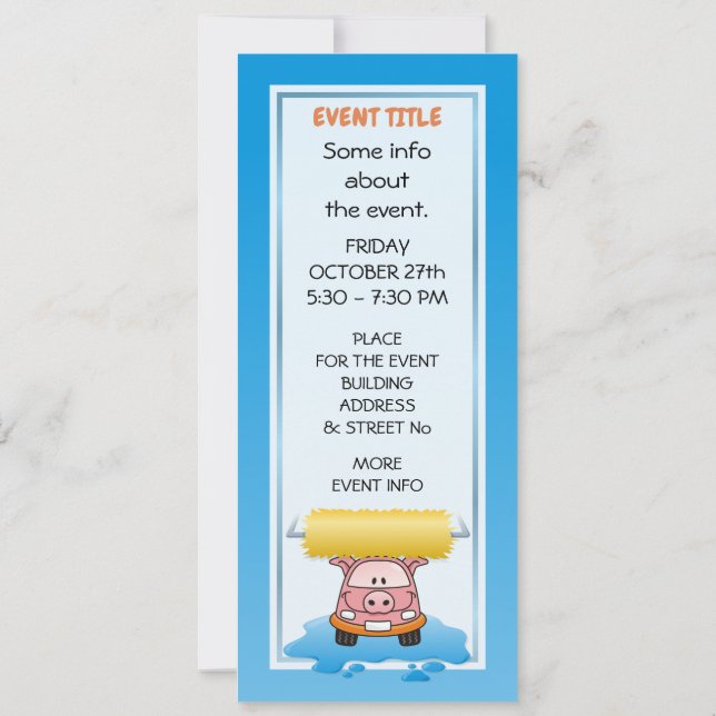 Carwash Pig Cartoon Invitation (Back)