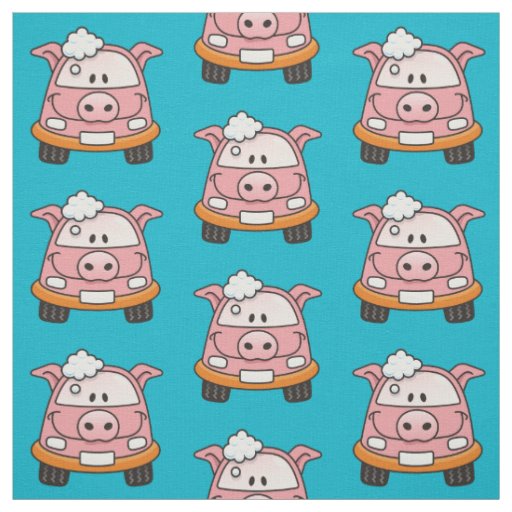 Carwash Pig Cartoon Pattern Fabric