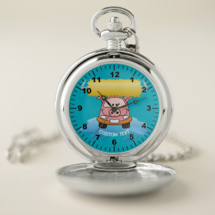 Carwash pig cartoon pocket watch