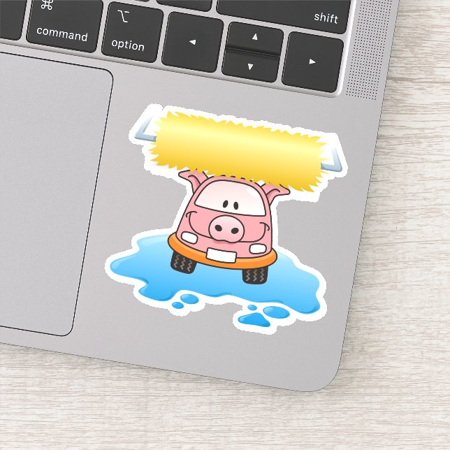 Carwash Pig Cartoon Sticker (Detail)