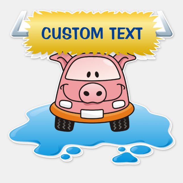 Carwash Pig Cartoon Sticker (Front)