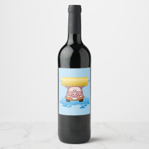 Carwash pig cartoon wine label