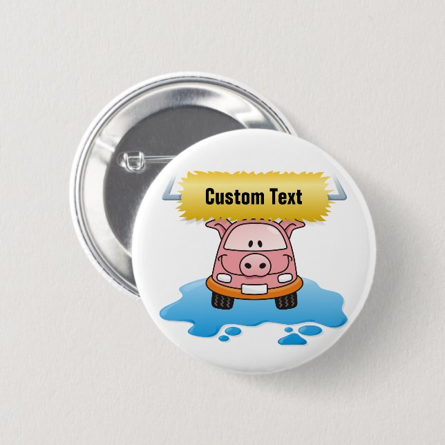 Carwash Pig Pinback Button (Front & Back)