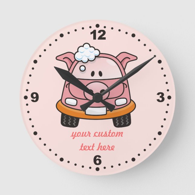 Carwash pig round clock (Front)