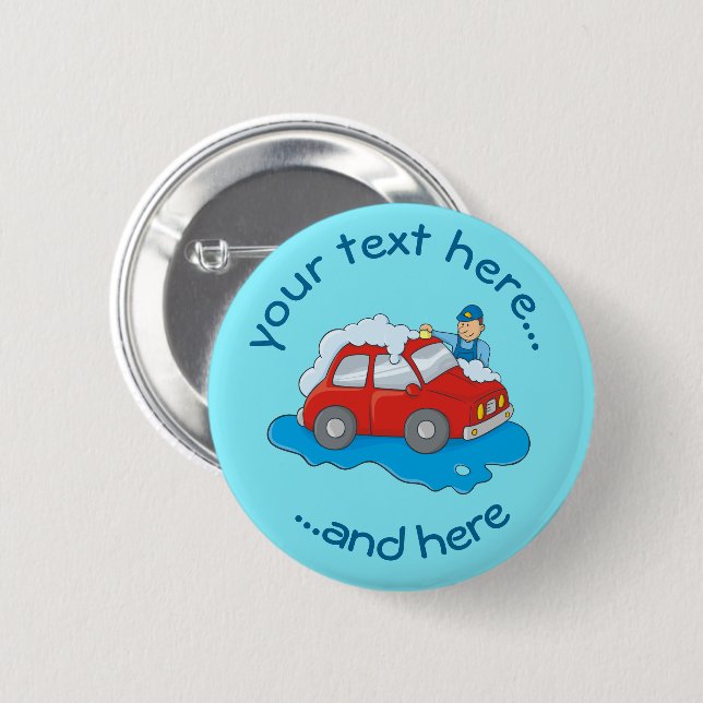 Carwashing Man Pinback Button (Front & Back)