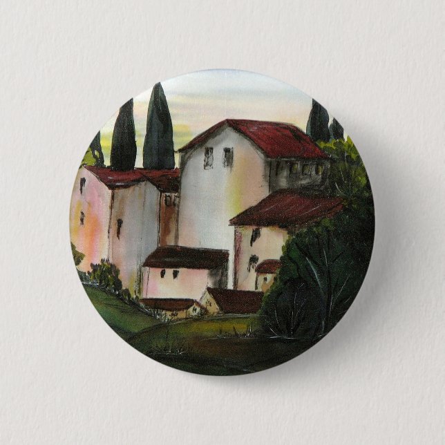 Casa de Pueblo Dibujo Tuscany italy Countryside Button (Front)