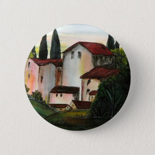 Casa de Pueblo Dibujo Tuscany italy Countryside Button