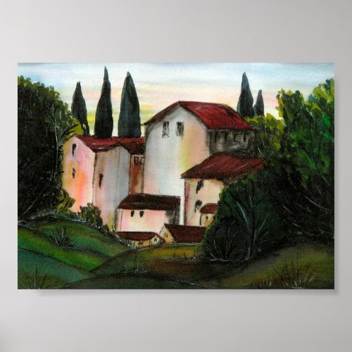 Casa de Pueblo Dibujo Tuscany italy Countryside Si Poster