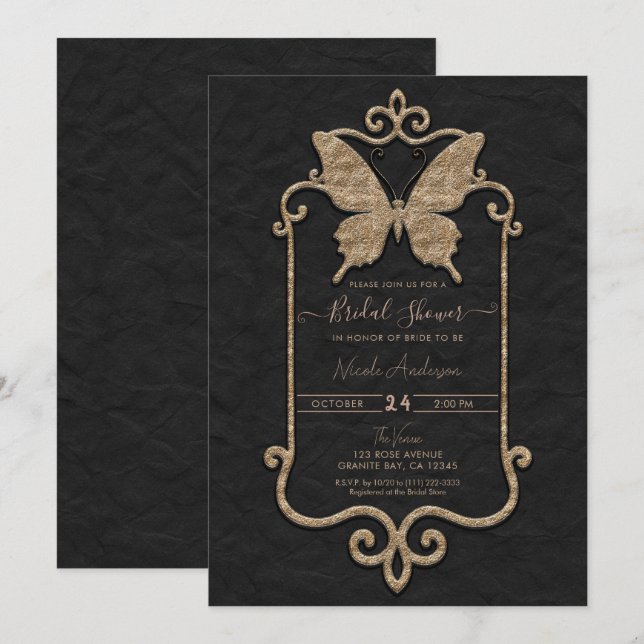 Casa Mariposa Pink & Black Butterfly Bridal Shower Invitation (Front/Back)