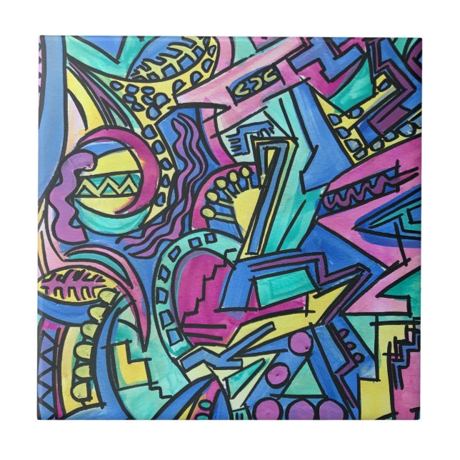 Casa Mia-Hand Painted Abstract Art Ceramic Tile (Front)