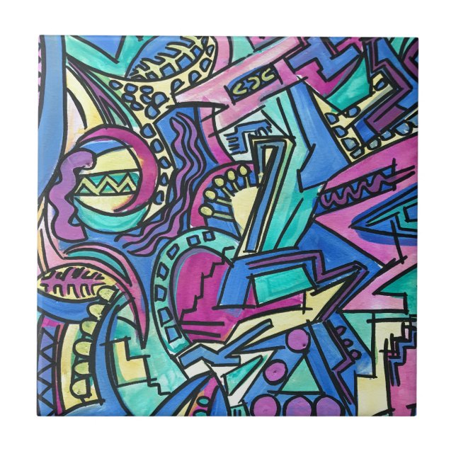 Casa Mia-Hand Painted Modern Geometric Art Ceramic Tile (Front)