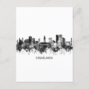 Casablanca Morocco Skyline BW Invitation Postcard