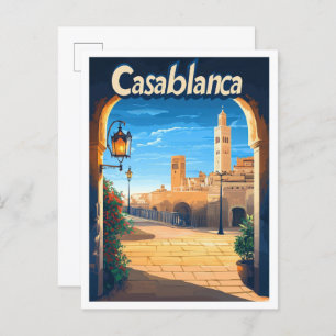 Casablanca Morocco Vintage Travel Illustration Postcard