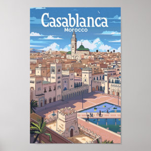 Casablanca Morocco Vintage Travel Place Poster