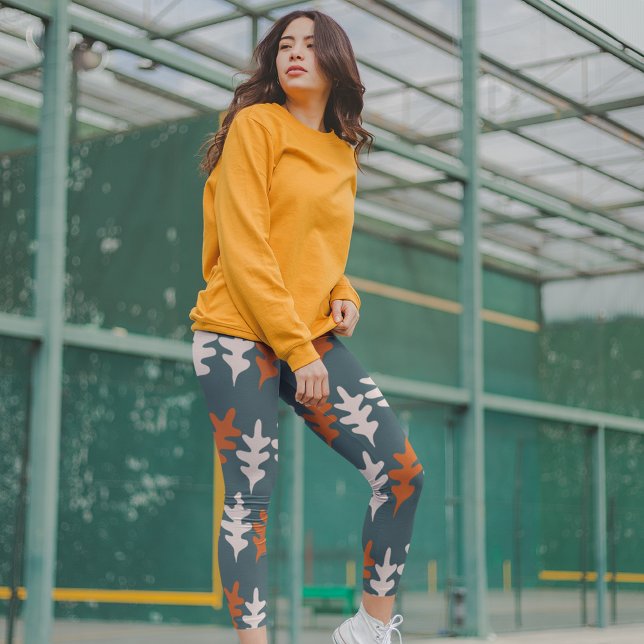 Casal Blue, Gray and Orange Abstract Art Pattern Leggings (Creator Uploaded)