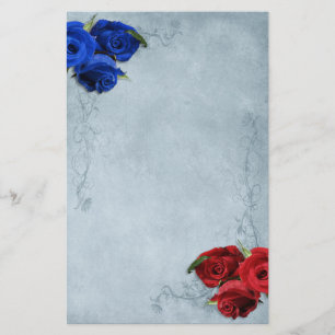 Cascade Blue Red and Blue Roses Stationery