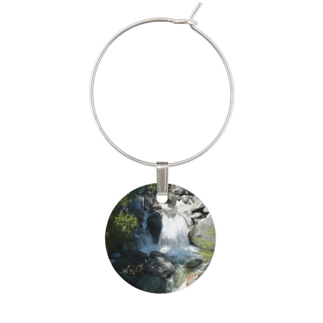 Cascade Falls at Yosemite National Park Wine Glass Charm (Front)