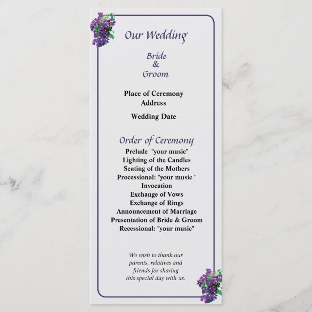 Cascade of Clematis Wedding Program (Front)