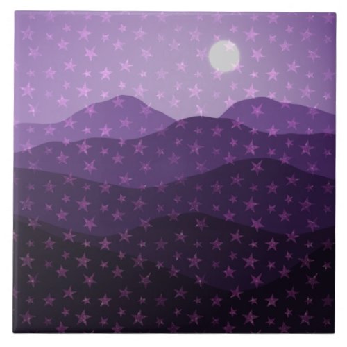 Cascade of Stars over Purple Mountains Abstract Ceramic Tile