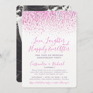 Cascade pink purple art one year on wedding party invitation