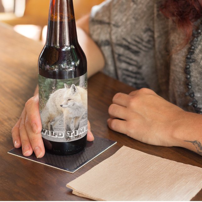 Cascade Red Fox Wildlife Photo Personalized Beer Bottle Label (In Situ)