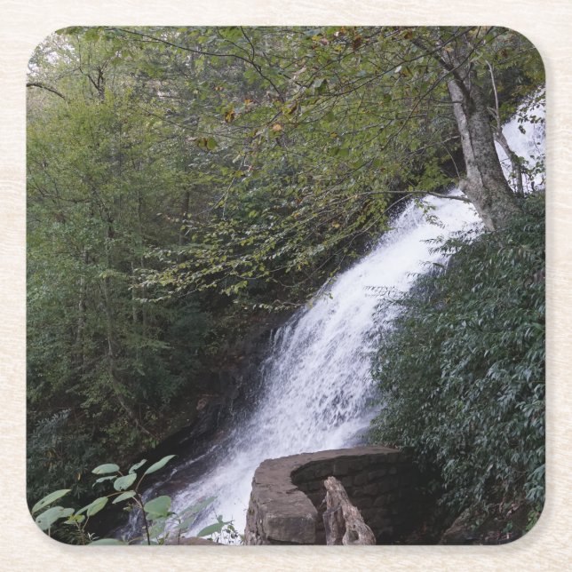 Cascade Waterfall, Blue Ridge Mountains Square Paper Coaster (Front)