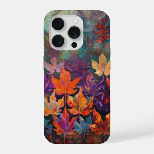 Cascading Autumn Leaves, Colorful Fall Design iPhone Case (Back)