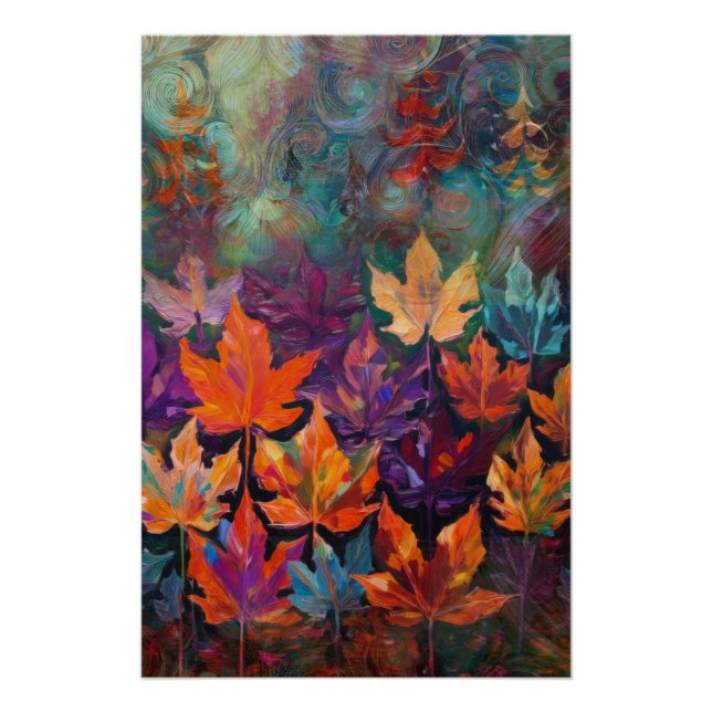Cascading Autumn Leaves, Colorful Fall Design Poster (Front)