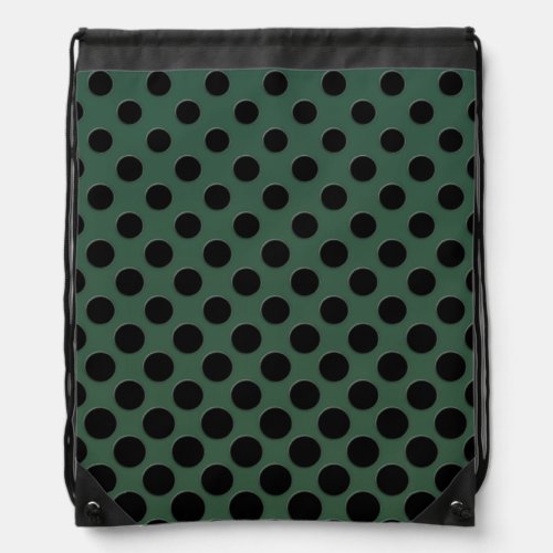 Cascading big black circles dark green drawstring bag