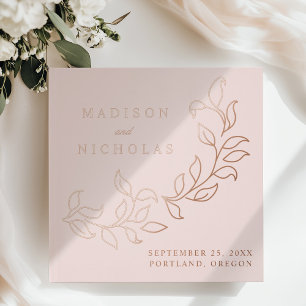 Cascading Blush and Rose Gold Foil Leaves Wedding Foil Guest Book