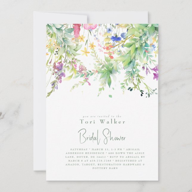 Cascading Boho Wildflower Bridal Shower  Invitation (Front)