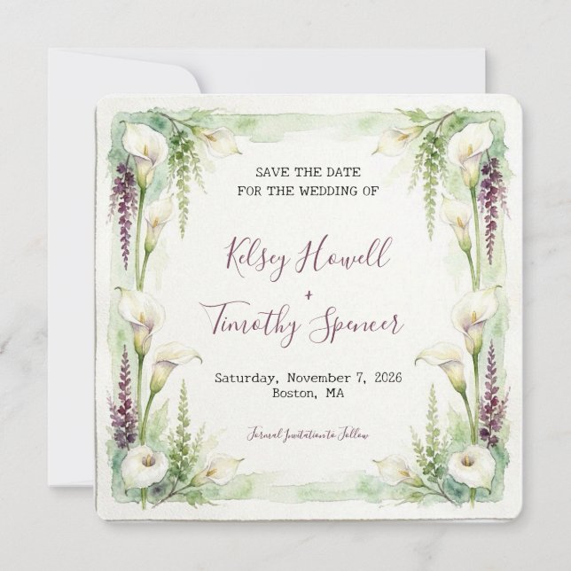 Cascading Calla Save the Date Card (Front)
