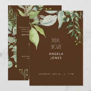 Cascading Eucalyptus Brown Bridal Shower Invitation