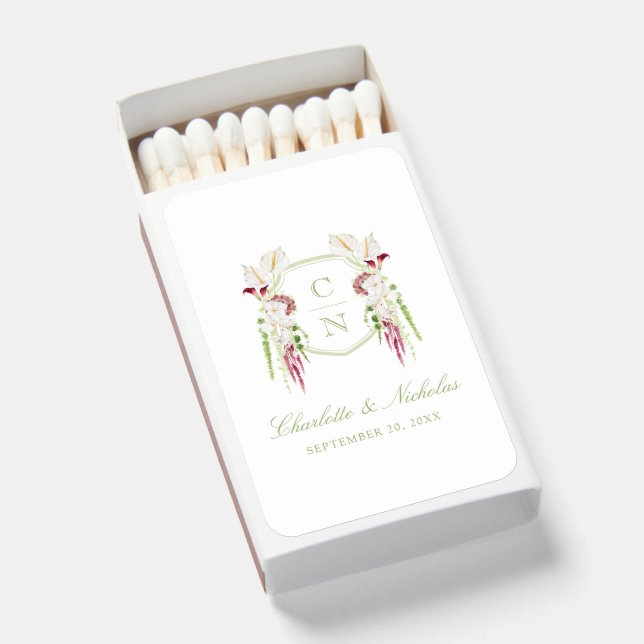 Cascading Floral Monogram Crest Wedding Matchboxes (Front Open)