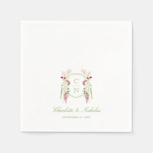 Cascading Floral Monogram Crest Wedding Napkins