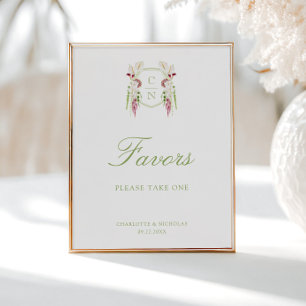 Cascading Floral Monogram Wedding Favors Sign