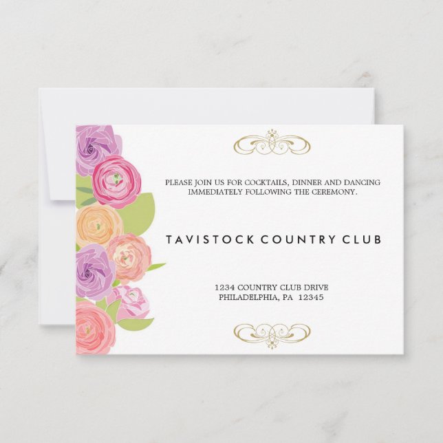 Cascading Flowers Wedding Reception Card (Front)