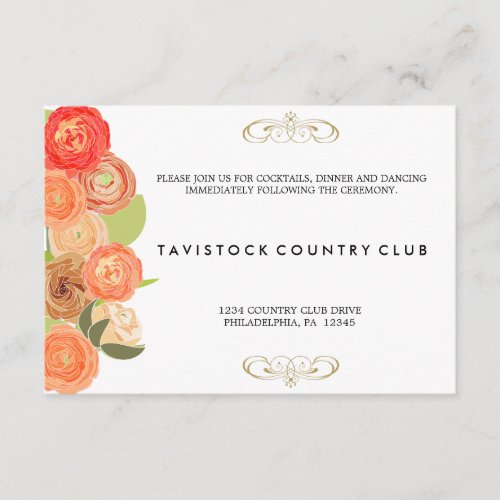 Cascading Flowers Wedding Reception Card