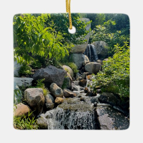 Cascading forest waterfall  forest greenery   ceramic ornament