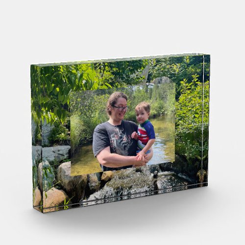 Cascading forest waterfall trees greenery template photo block