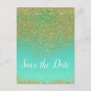 Cascading Gold Glitter Glam Trendy Save the Date Announcement Postcard