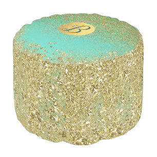 Cascading Gold Glitter & Teal Aqua Glam Trendy Pouf