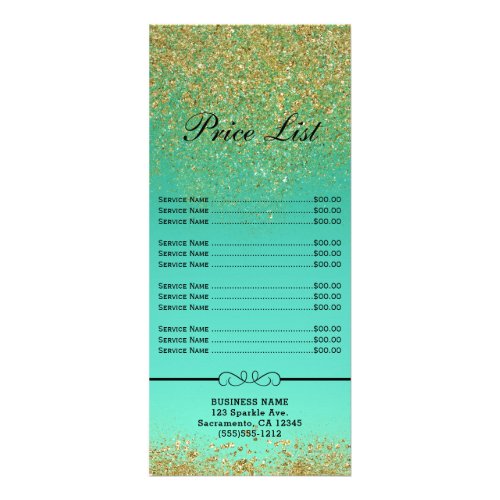 Cascading Gold Glitter Teal Aqua Price  Service Rack Card