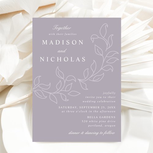 Cascading Leaves Dusty Purple Wedding Invitation