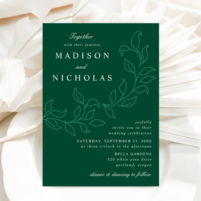 Cascading Leaves Green Wedding Invitation (Creator Uploaded)