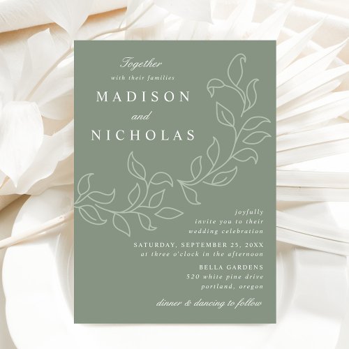 Cascading Leaves Sage Green Wedding Invitation