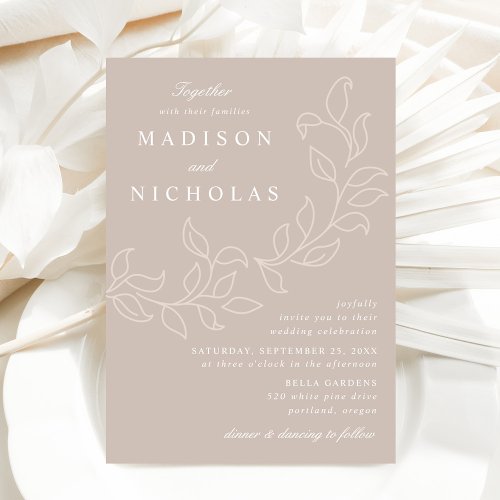 Cascading Leaves Taupe Wedding Invitation