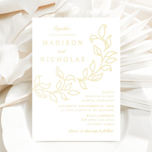 Cascading Leaves Wedding Gold Foil Invitation