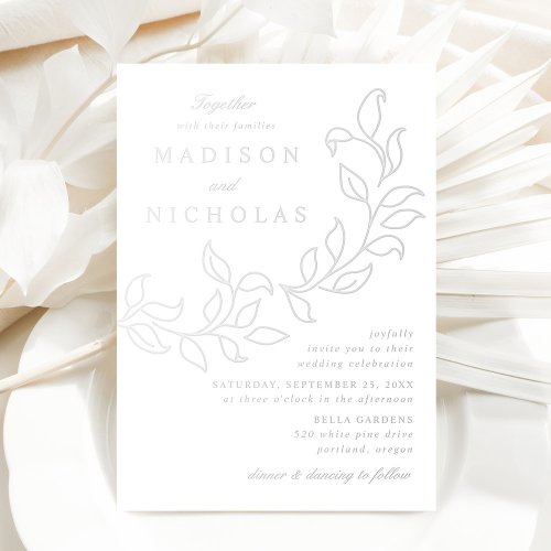 Cascading Leaves Wedding Silver Foil Invitation