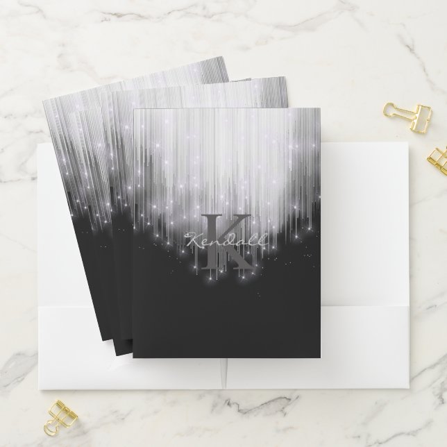 Cascading Lights Monogram Black and White ID789 Pocket Folder (In Situ)